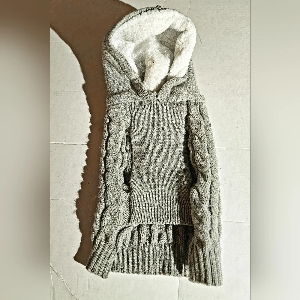 Size small gray cable knit with Hoodie dog sweater
